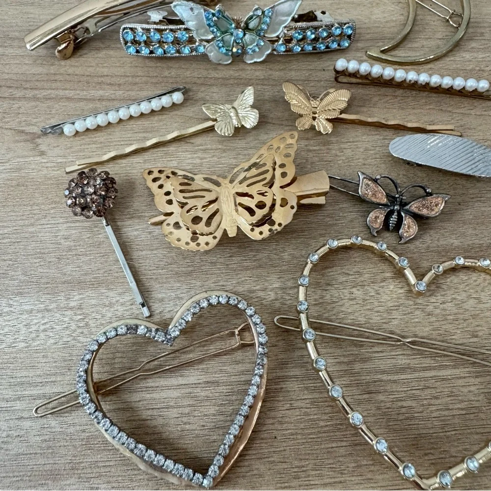 Vintage 90’s Gold and Silver Butterflies Moon Hair Clip Lot